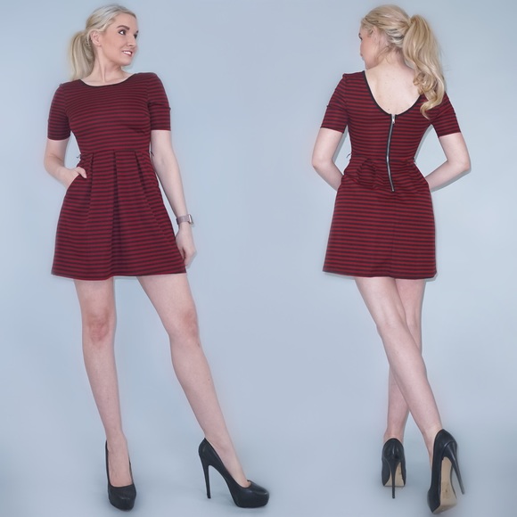 Speechless Dresses & Skirts - Red Stripe Fit Flare Dress with Pockets